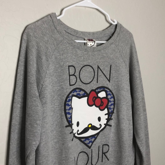 Bonjour Scoop Neck Pullover Sweatshirt Long Sleeve - Picture 2 of 8